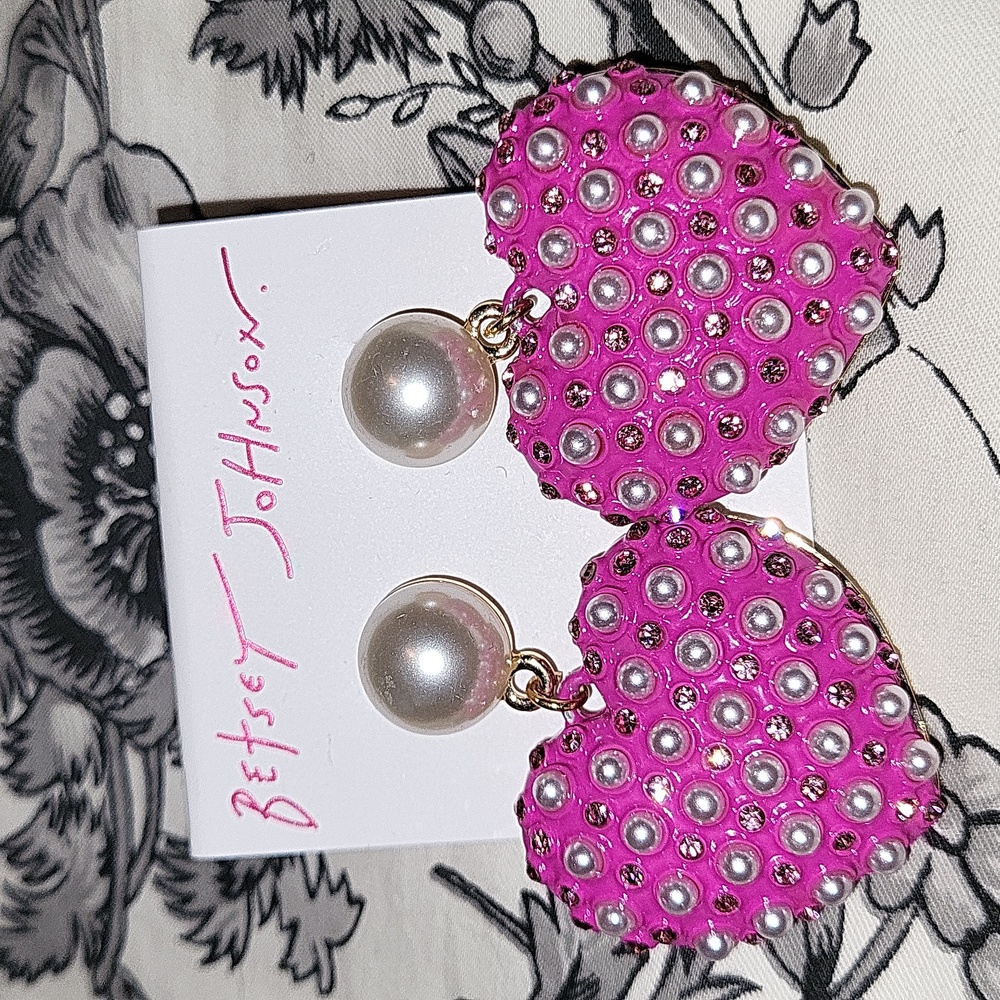 Betsey Johnson Pink Heart Pearl Earrings
